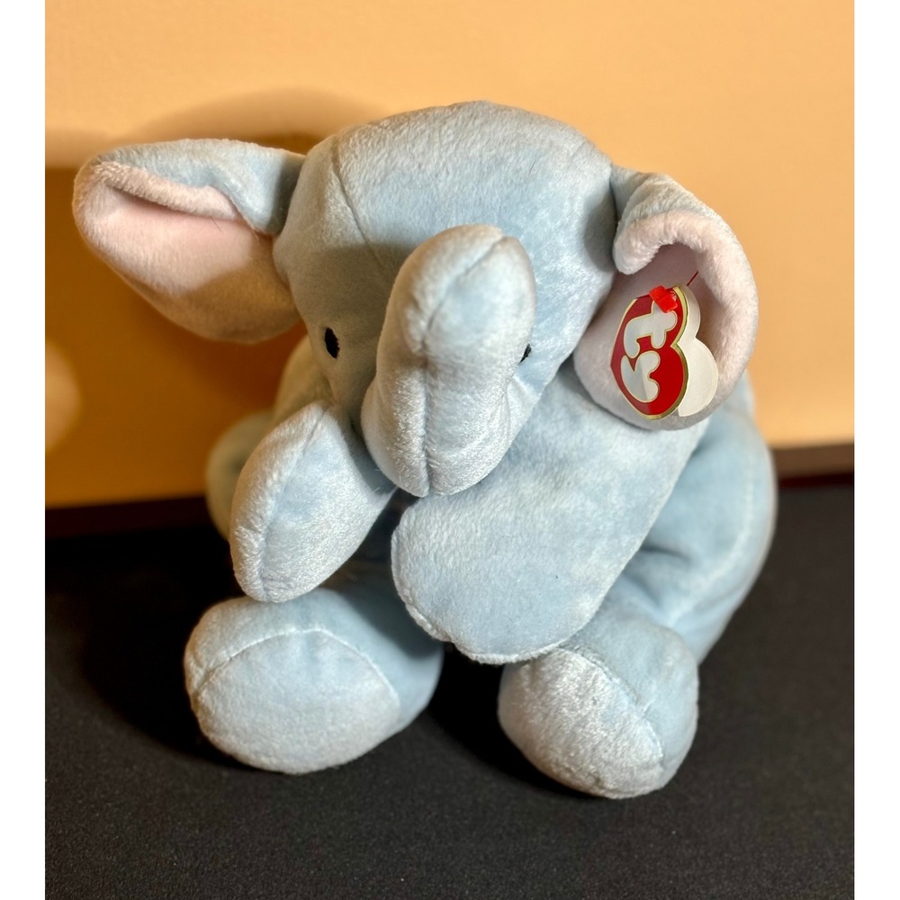 NWT Ty Pillow Pals Squirt Elephant Light Blue Plush 1998 Vintage Stuffed Animal